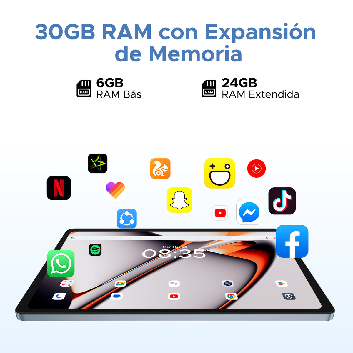 DOOGEE U11 Pro VIP Tableta con 30 GB de RAM y 256 GB de ROM, 5060 mAh, Android 15